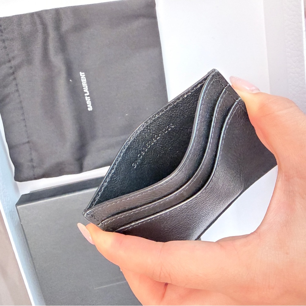 Saint Laurent Black Card Holder with Gold Logo - Picture 6 of 8